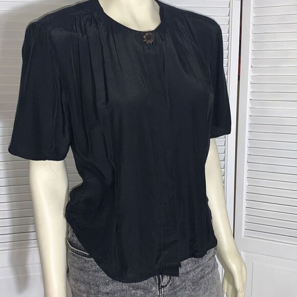 Vintage Bentley Black Chiffon Button Down Blouse Large - Picture 2 of 16